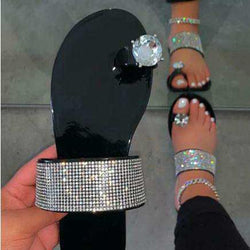 Women's flat crystal ring toe rhinestone slides clear jelly slide sandals