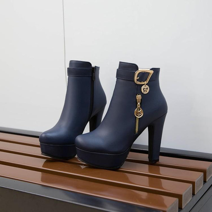 Women fall winter chunky platform ankle booties | Fashion dress boots