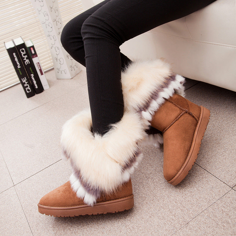 Winter Warm Fur Boots Artificial Fur Tassels Mid-Calf Boots for Women