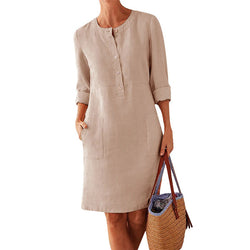 Women Midi Linen Long Sleeve Dress