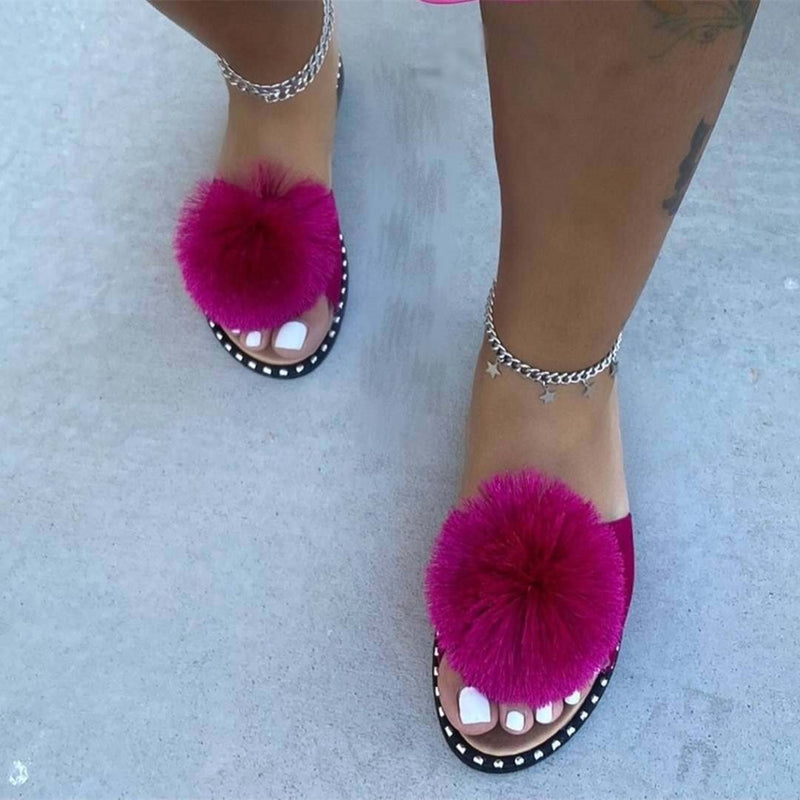 Women cute pom pom tassels arch support slide sandals