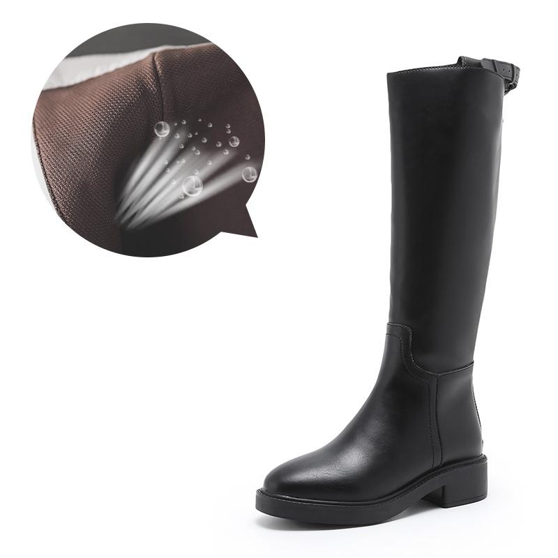 Women's black knee high riding boots low square heel knee high boots