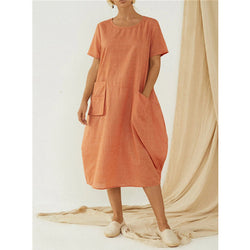 Women Casual Crew Neck Summer Dress With Pockets