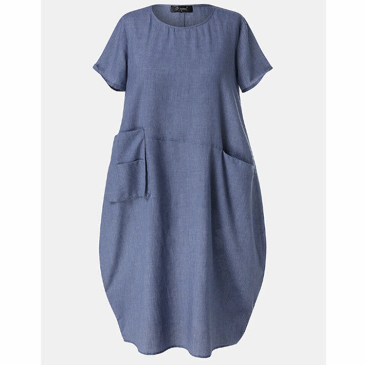 Women Casual Crew Neck Summer Dress With Pockets