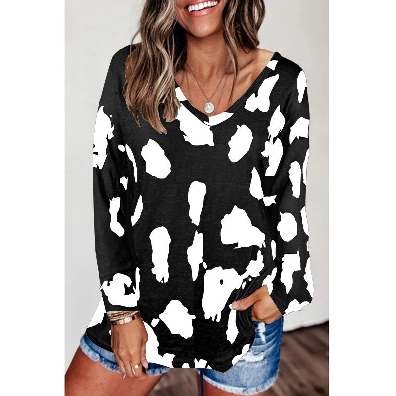 Women Casual Long Sleeve Pullover Leopard Print Top