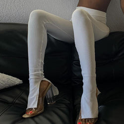Women's fashion split hem skinny pants sexy high waist pants