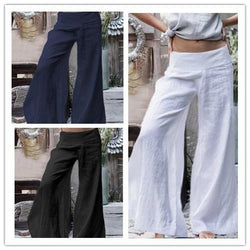 Women's summer linen wide leg pants boho mid rise loose fit pants