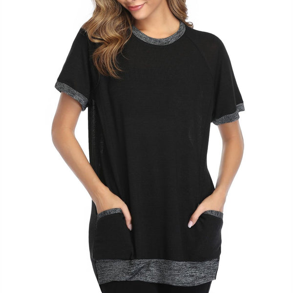 Women's tunic t shirts with pockets crew neck longline loose tees