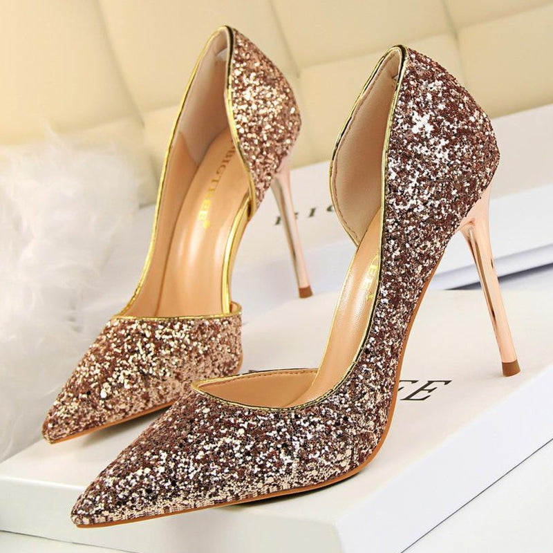 Women's rhinestone sparkly wedding high heels d’Orsay pumps for wedding/party