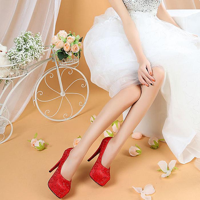 Women's rhinestone sparkly wedding platform heels