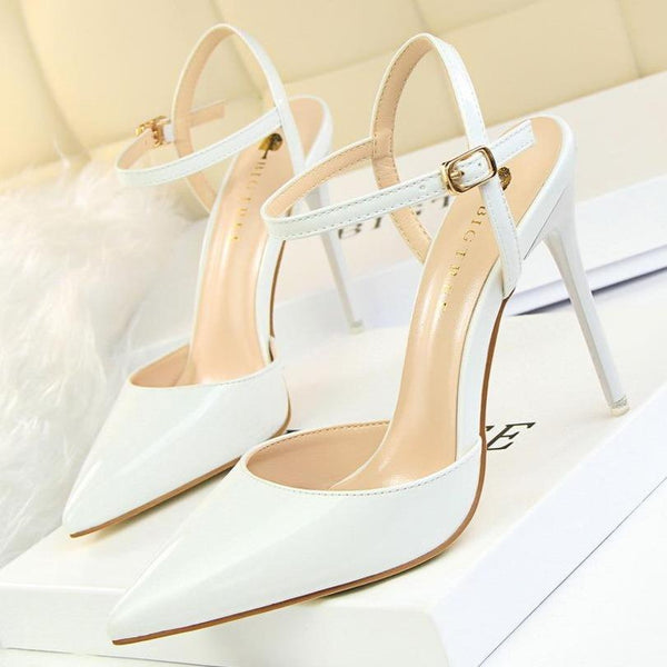 Women's ankle strap high heels pointed closed toe stiletto heels sandals