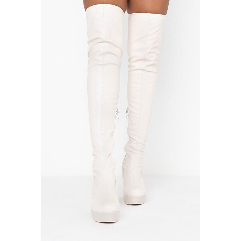 Thick platform wedge heel thigh high boots for party | Slim fit fashion tall boots