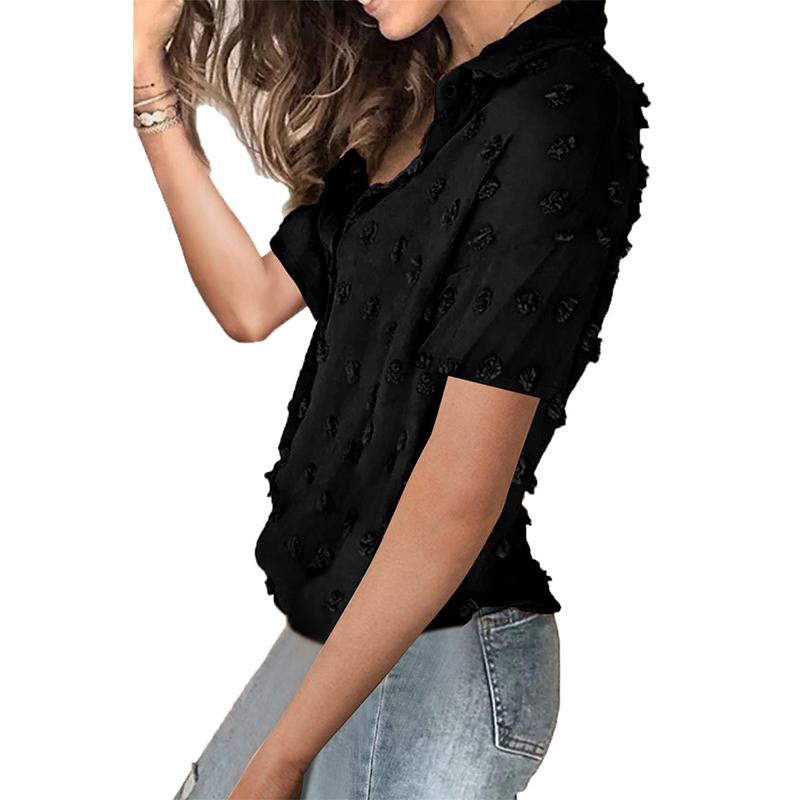 Women's stand collar button-down short sleeves t-shirts