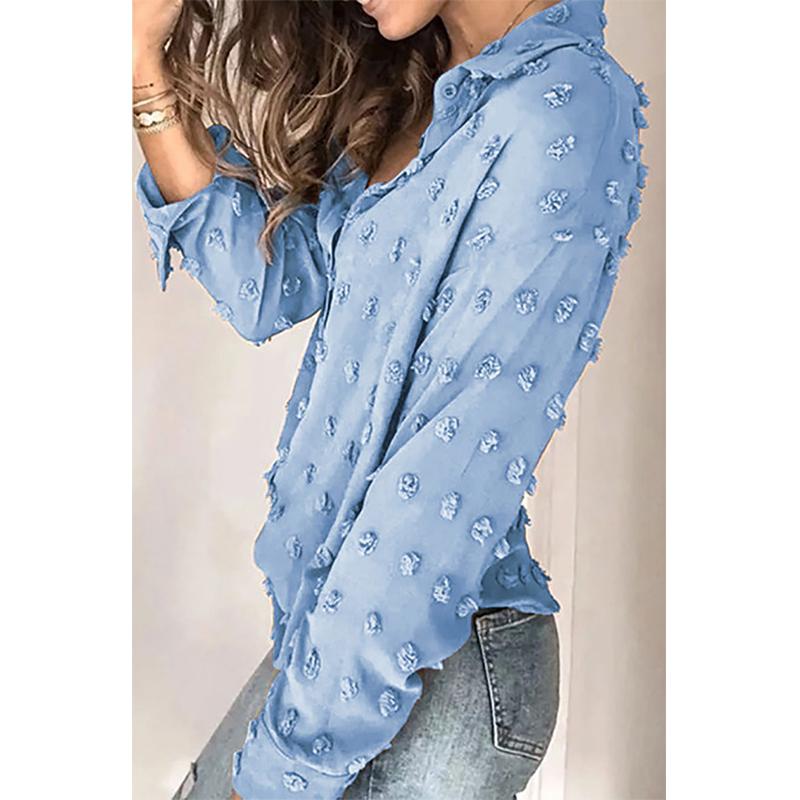 Women's stand collar button-down blouse | Dotted long sleeves blouse tops for fall
