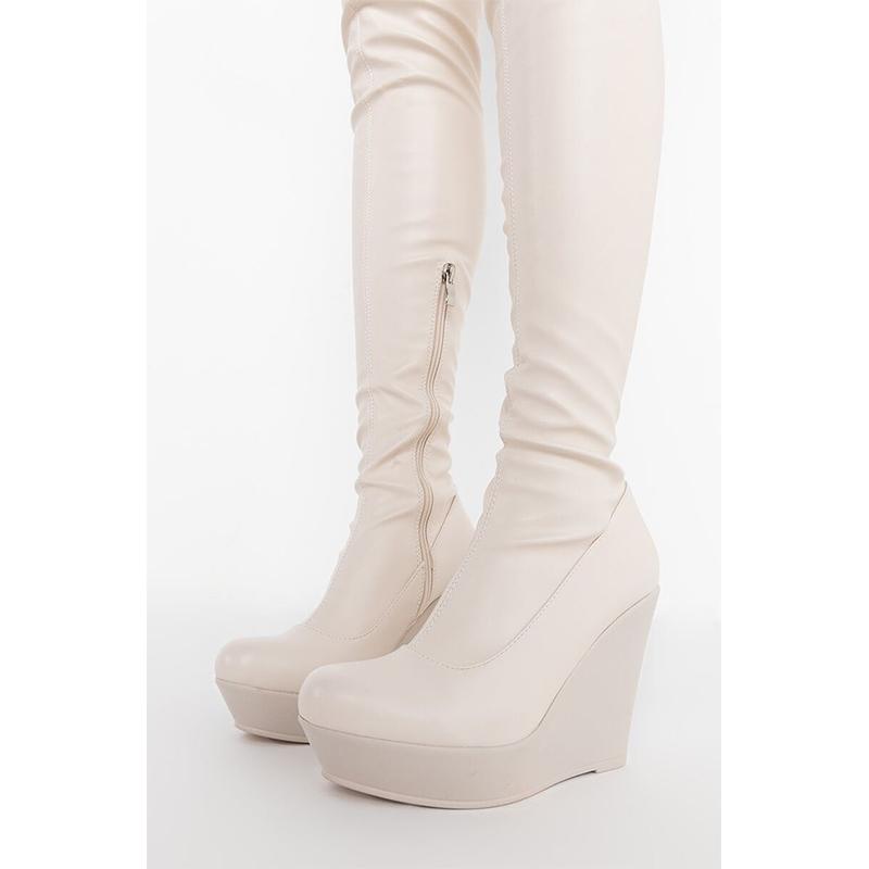 Thick platform wedge heel thigh high boots for party | Slim fit fashion tall boots