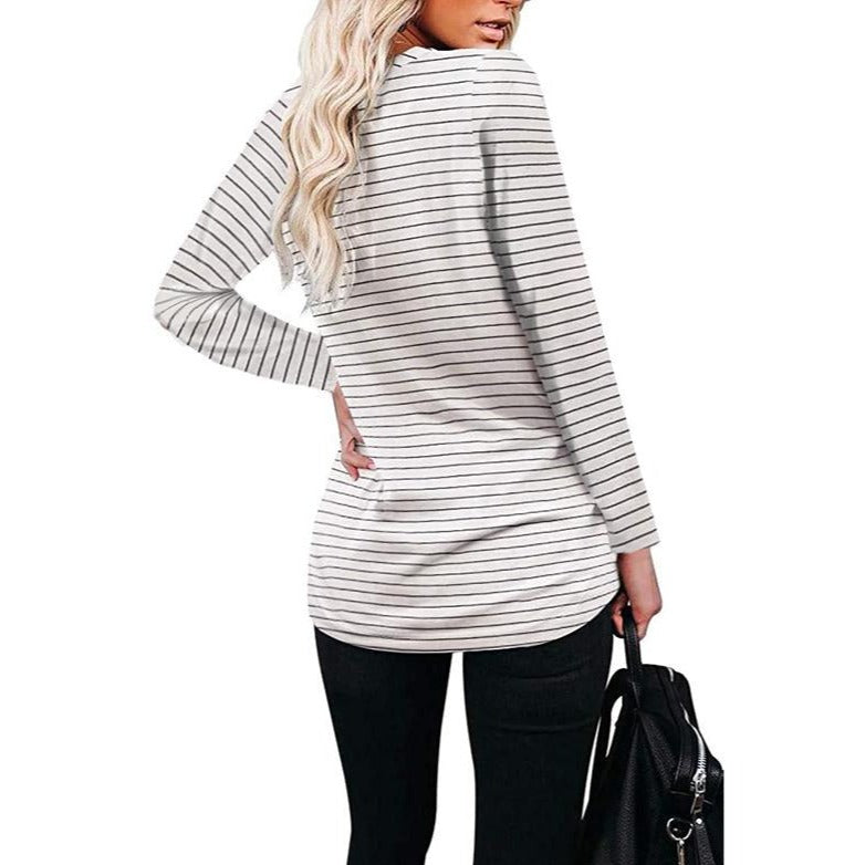 Women pocketed solid crewneck long sleeves tops | Loose fit pullover tops for fall/winter