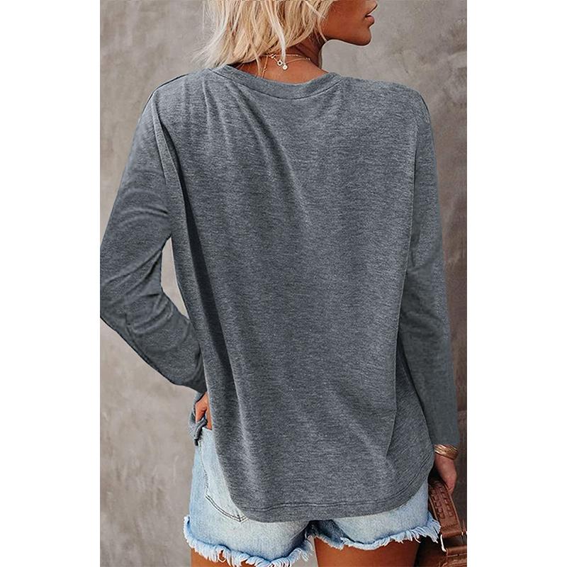 Women solid crewneck long sleeves tops | Loose fit pullover tops for fall/winter