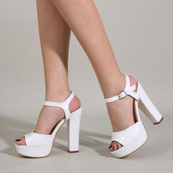 Women's peep toe platform chunky ankle buckle strap high heels