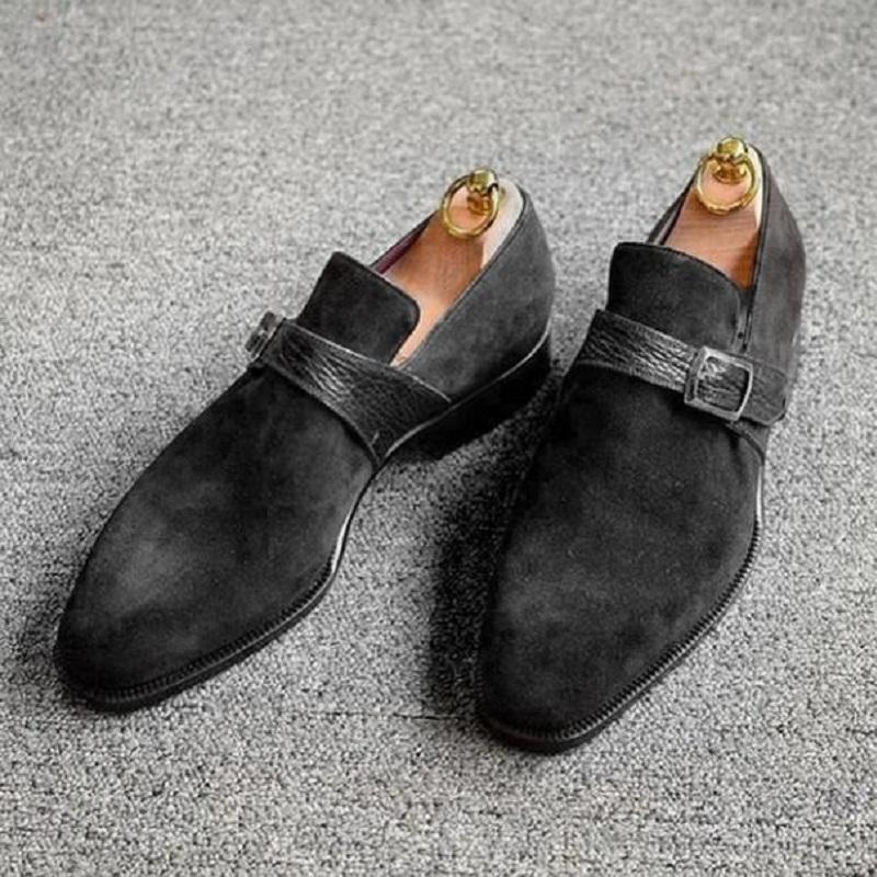 Men's faux suede monk strap loafers workwear shoes Fall winter slip on loafers