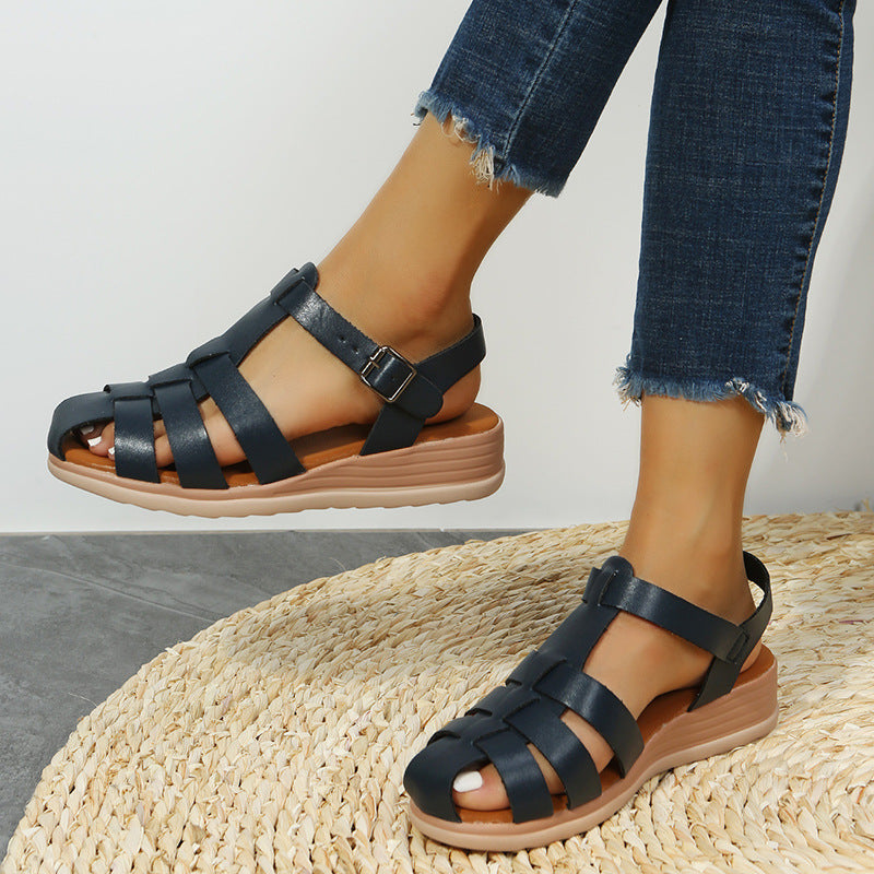 Women's braided hollowed closed toe sandals fisherman sandals with buckle strap