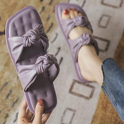 Women's 2 bow straps slide sandals cute open toe outdoor slippers