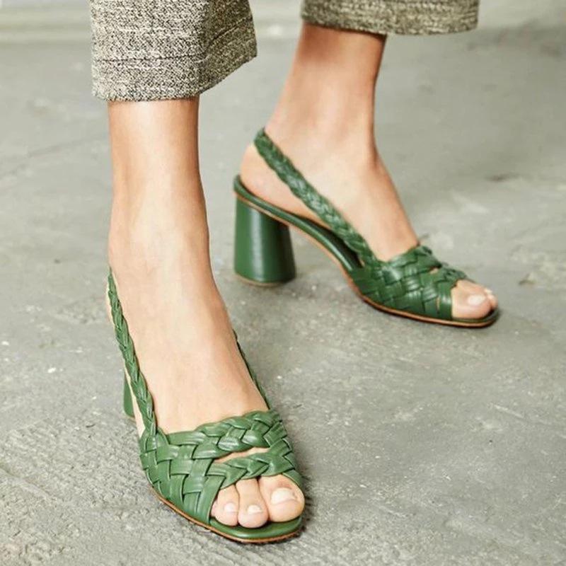 Women's woven peep toe slingback chunky sandals