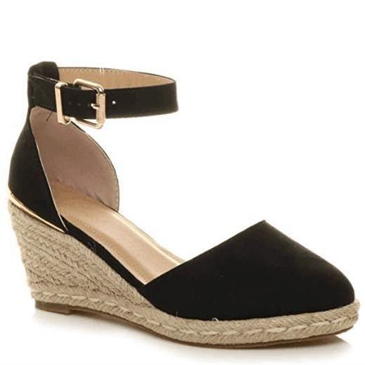 Women closed toe ankle buckle strap espadrille wedge sandals