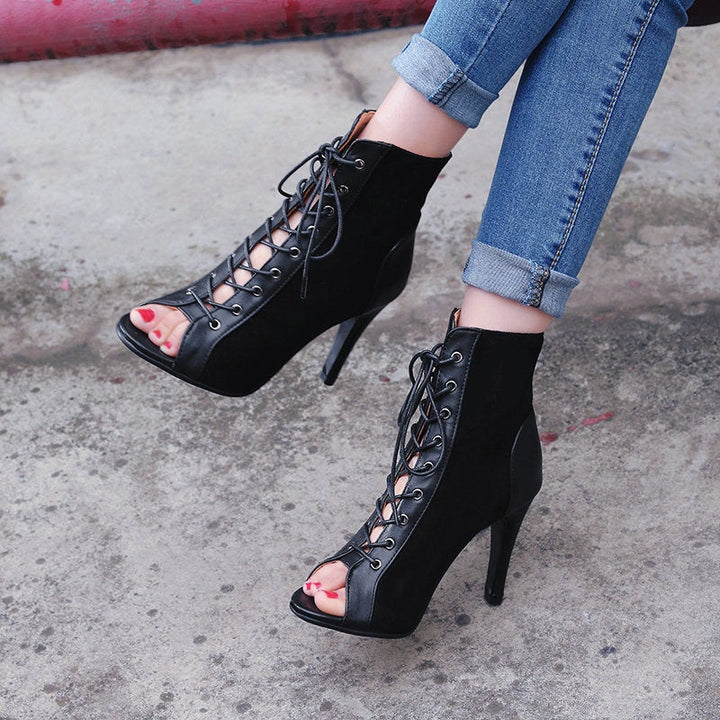 Women's peep toe lace-up stiletto summer booties