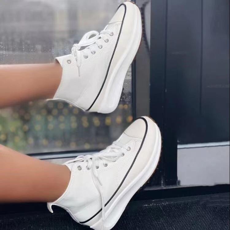 Women's chunky platform lace-up canvas sneakers shoes