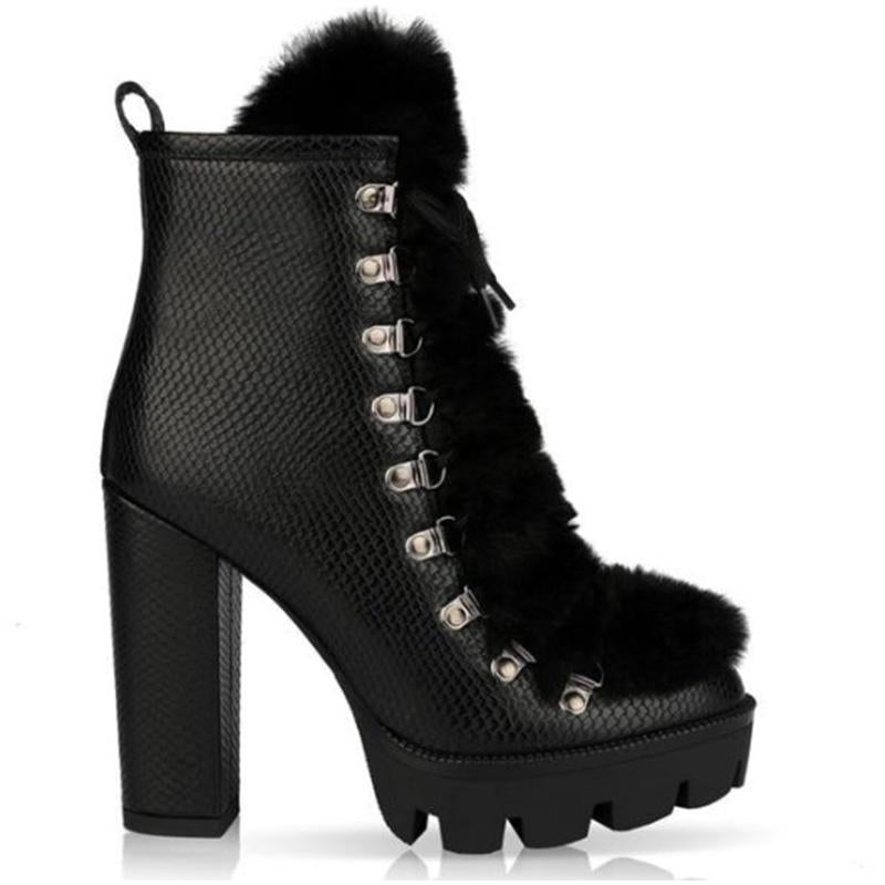 Women platform chunky high heel lace-up ankle booties