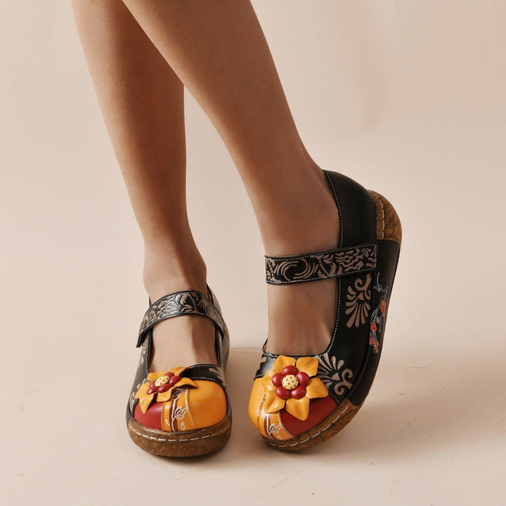 Women's vintage flower decoration closed toe loafers | Summer slip on platform loafers shoes