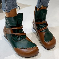 Retro ethnic low heel slip on boots for women