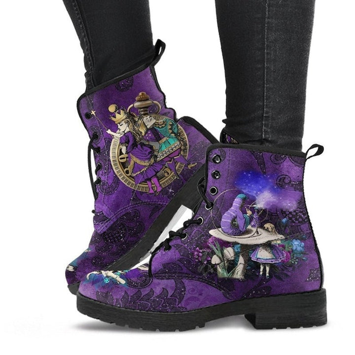 Women's purple fancy cartoon print lace-up booties fall winter Halloween ankle boots