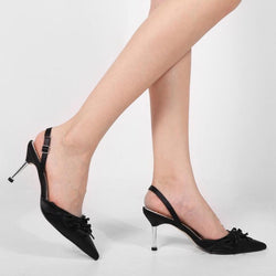 Women's bows pointed closed toe slingback stiletto heels wedding party dress pumps shoes