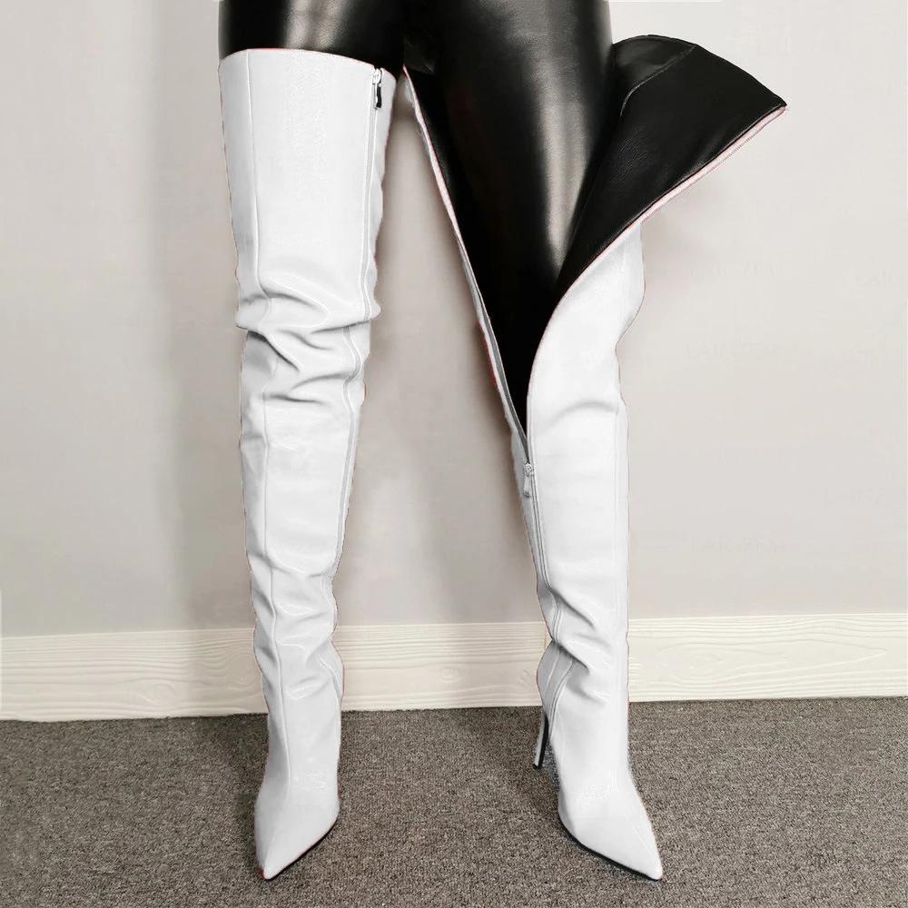 Women sexy stiletto thigh high boots PU leather pinted toe over the knee boots