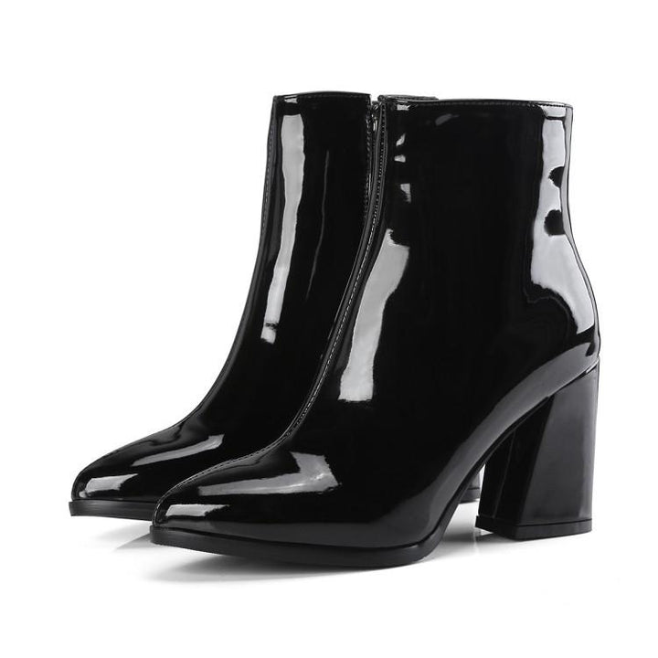 Women sexy metal mirror chunky high heeled booties | Pointed toe ankle boots for party