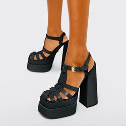 Women's braided square closed toe chunky high heels sandals summer party rome gladiator high heels