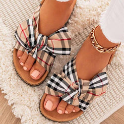 Women's cute plaid bow slide sandals