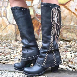 Women's retro tassles mid calf cowboy boots