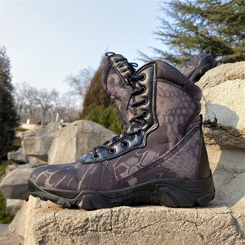 Men's camo tactical boots combat boots with side zipper High cut desert boots
