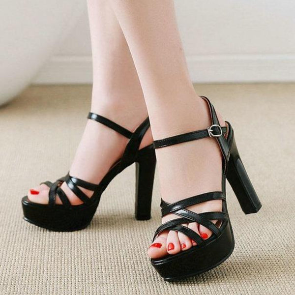 Women peep toe crisscross platform chunky high heel sandals