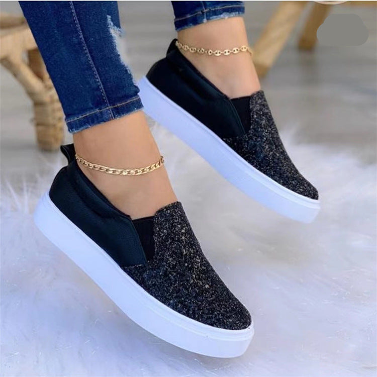 Sequins bling slip on canvas shoes for women