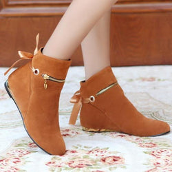 Sweet back bow lace-up ankle booties for women