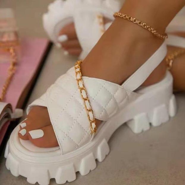 Women criss peep toe chunky platform slingback sandals