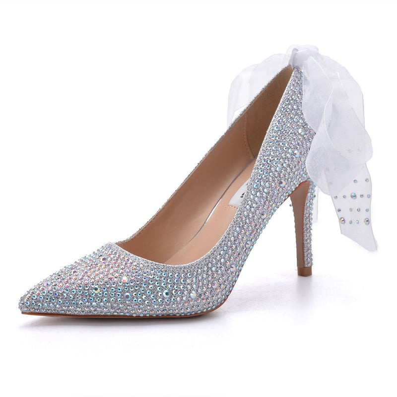 Wedding rhinestone stiletto heels fashion back lace bridal pumps shoes