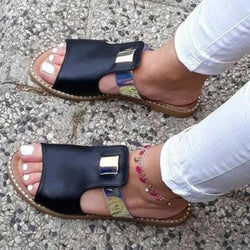 Women's flat peep toe slip on mules sandals