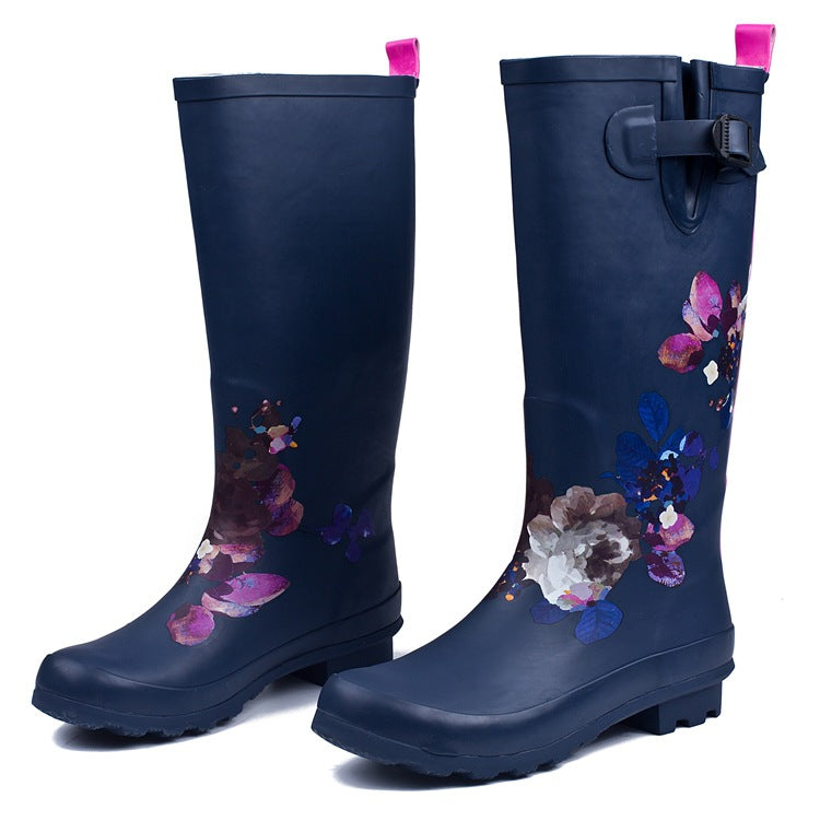 Women's natural rubber rain boots anti-slip knee high waterproof boots