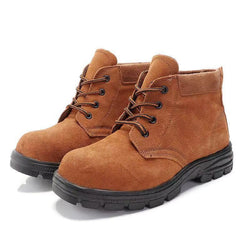 Thick plush lined lace-up work combat boots for men | Chunky low heel anti-skid shoes