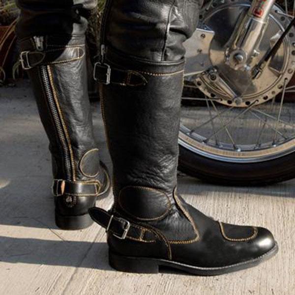 Men's mid calf motrocycle boots | Buckle biker boots