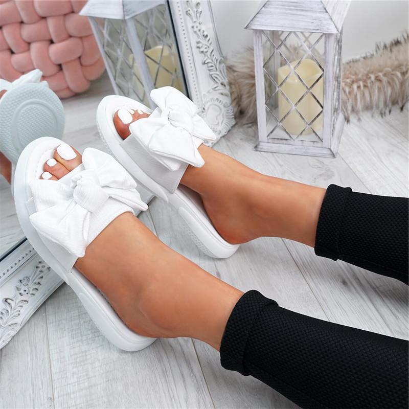 Women's cute bowknot platform slippers summer peep toe slides